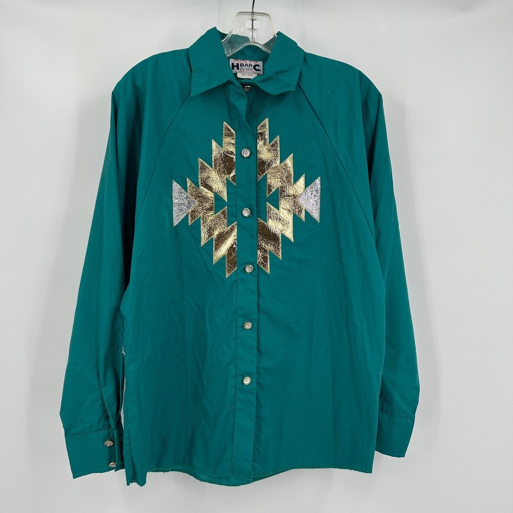 H Bar C Womens Vintage Western Southwestern Top Sz 10 Metallic Kitsch Rockabilly